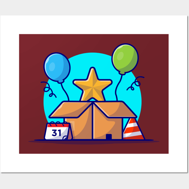 Star In A Box With Balloons Cartoon Vector Icon Illustration Wall Art by Catalyst Labs